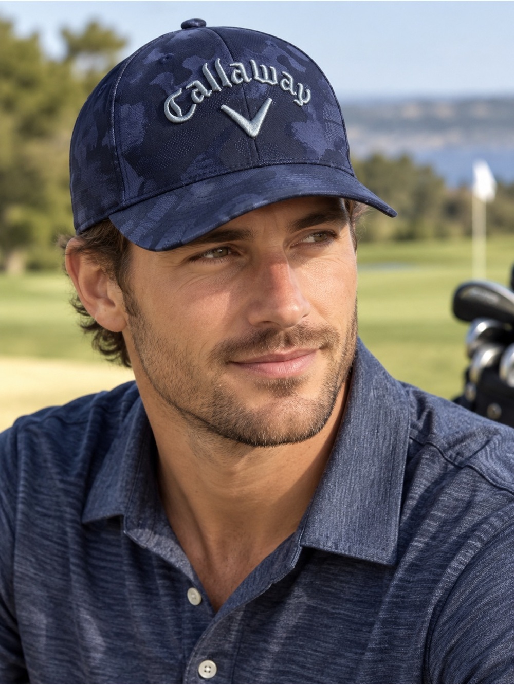 Callaway Camo Flexfit Golf Snapback Cap Hat  Adjustable Navy Embroidered Logo